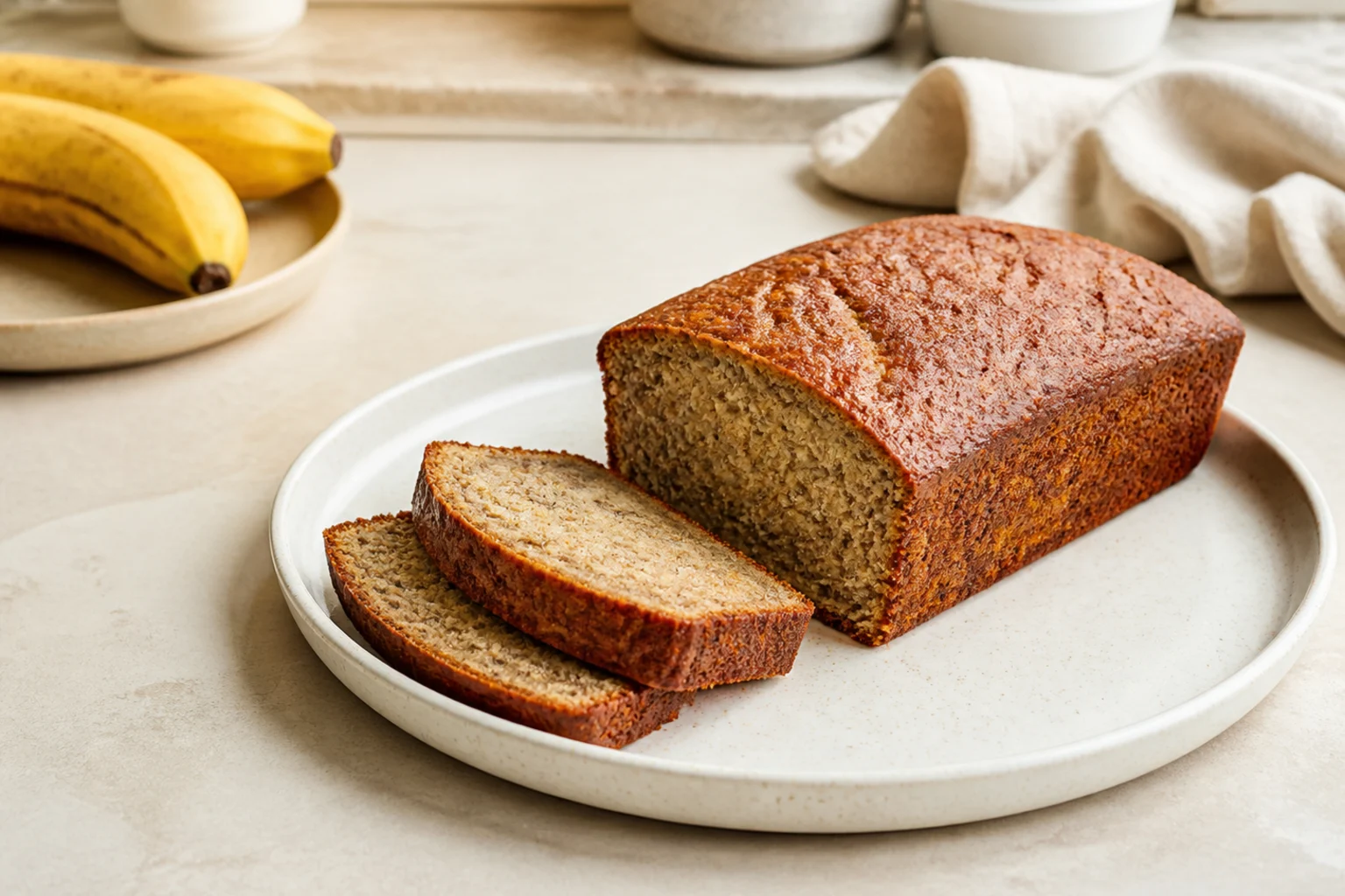Saftigt bananbrød serveret og klar
