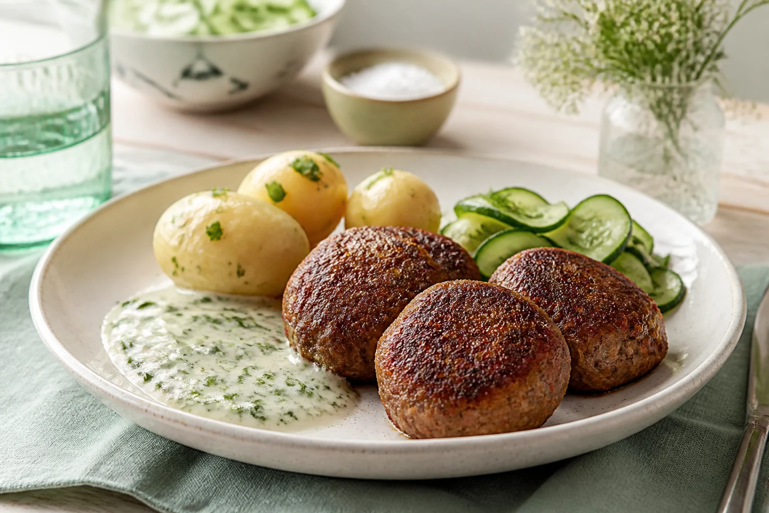 Klassiske frikadeller serveret og klar