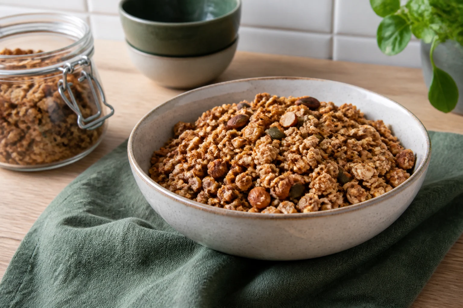 Hjemmelavet granola anrettet og klar til servering